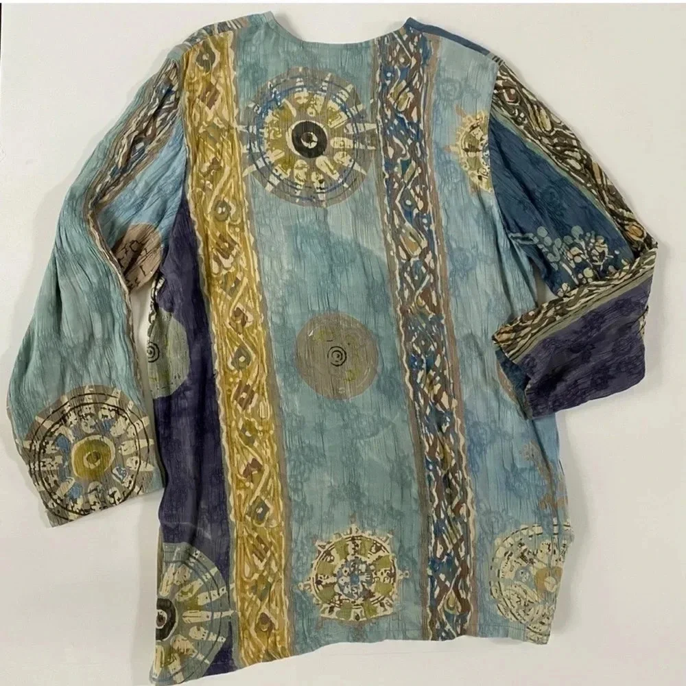 Hilo Hattie Hawaiian Vintage Button tunic Top Gypsy sun art  Resortwear tropical